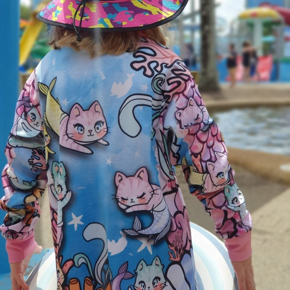 Kids | Mermazing Mercat Fishing Shirt ★Pre-Order★ Z and TEE camping cat fishing GIRL'S DESIGNS girls kid Kid's Fishing Kid's Fishing Apparel Kid's Fishing Shirt Kid's Uv Rated Shirts kids KIDS ALL kids design KIDS DESIGNS Kids UV rated shirt kitty merkitty mermaid pink Preorder purcat purrcat quick dry spo-default spo-disabled sun sun shirt sun shirts sunsafe uv