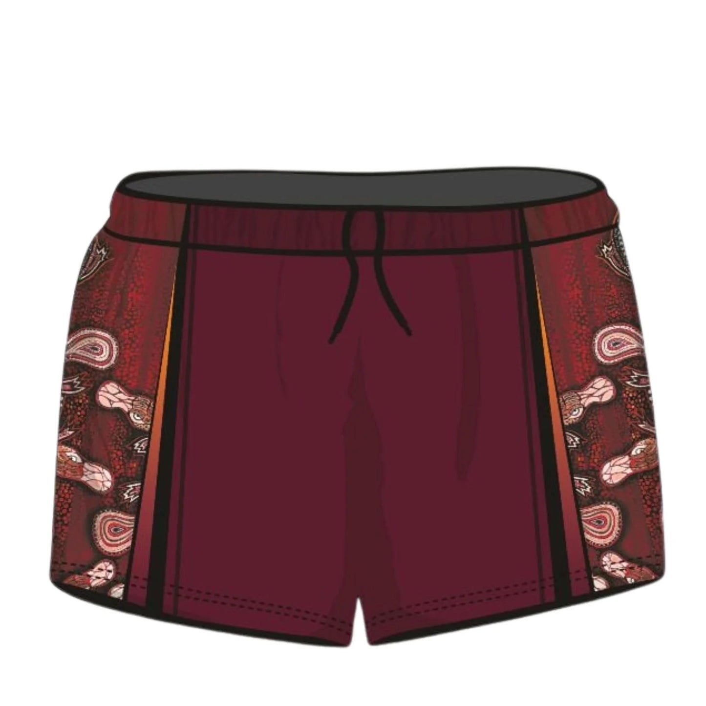 Rugby Shorts | Indigenous Platypus ★Pre-Order★ Z and TEE Aussie Australian brown FIRST NATIONS DESIGNS Fishing shorts KID'S DESIGNS maroon Matching Shirt MEN'S DESIGNS platypus quick dry WOMEN'S DESIGNS