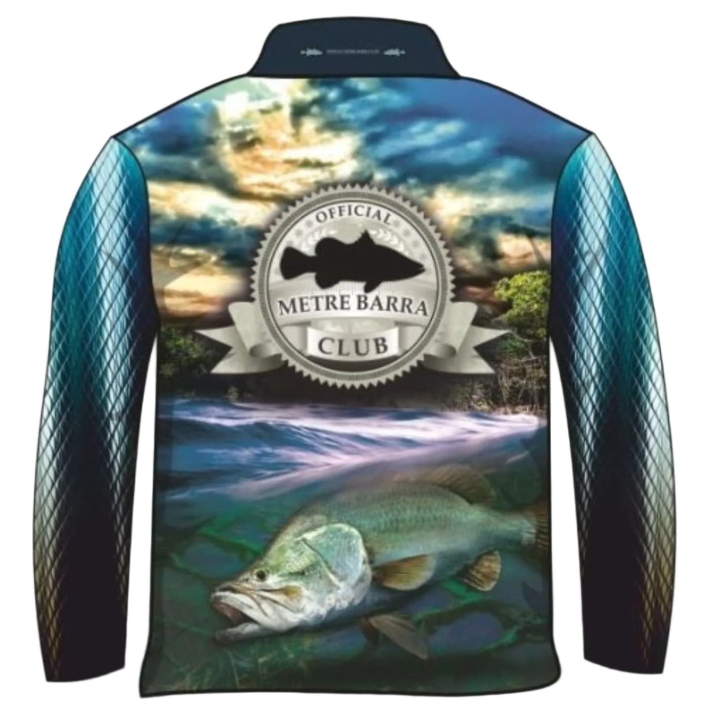 Fishing | Barramundi Metre Barra Club Fishing Shirt ★Pre-Order★ Z and TEE barra barramundi blue BOYS DESIGNS FISH DESIGNS MEN'S DESIGNS mens quick dry SUN SAFE UPF