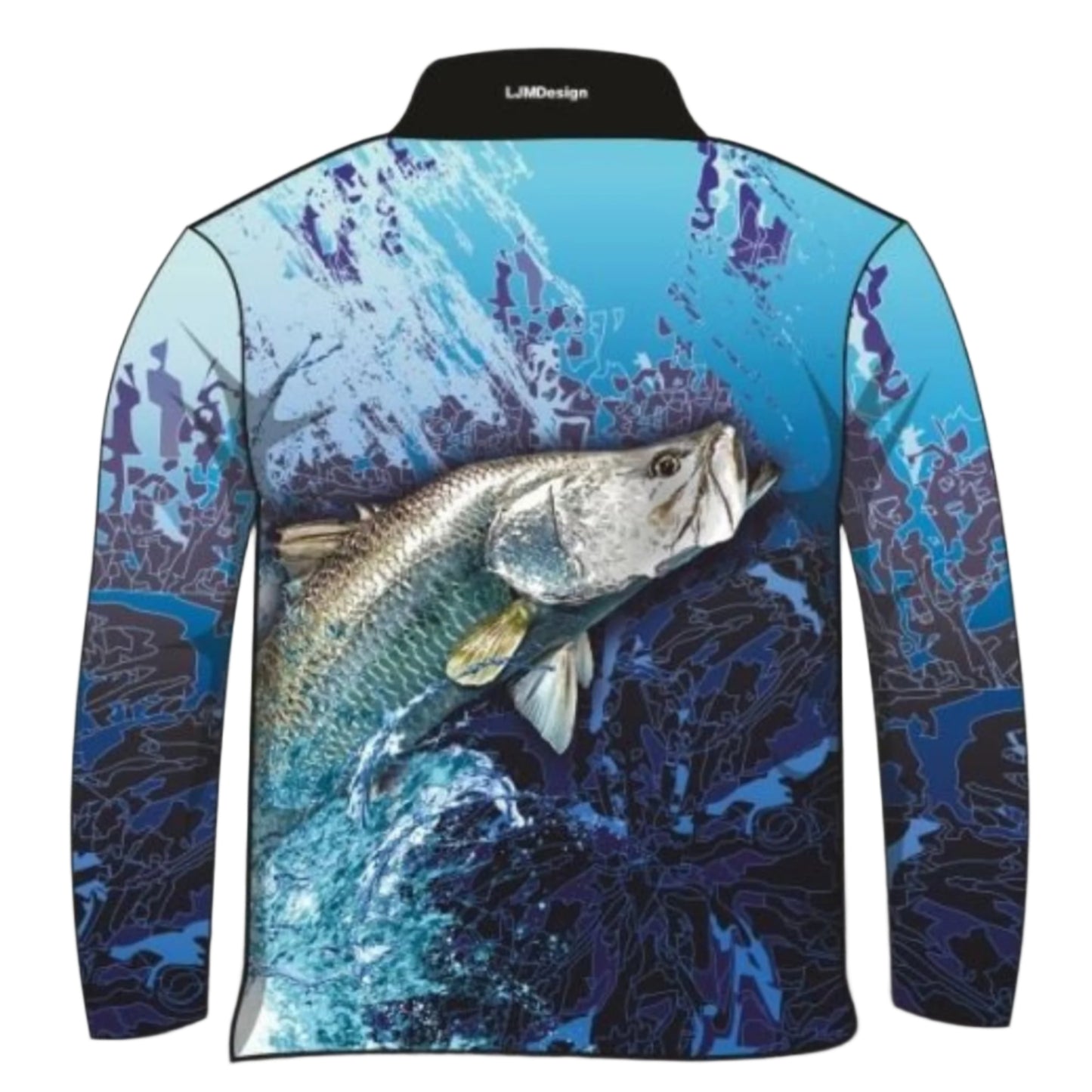Fishing | Barramundi Blue Fishing Shirt ★Pre-Order★ Z and TEE barramundi black blue BOYS DESIGNS FISH DESIGNS KIDS MEN'S DESIGNS mens quick dry