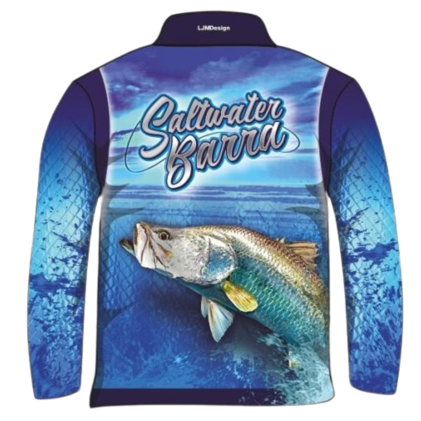 Fishing | Barramundi Saltwater Blue Fishing Shirt ★Pre-Order★ Z and TEE barra barramundi blue BOYS DESIGNS FISH DESIGNS MEN'S DESIGNS mens ocean quick dry sky SUN SAFE UPF