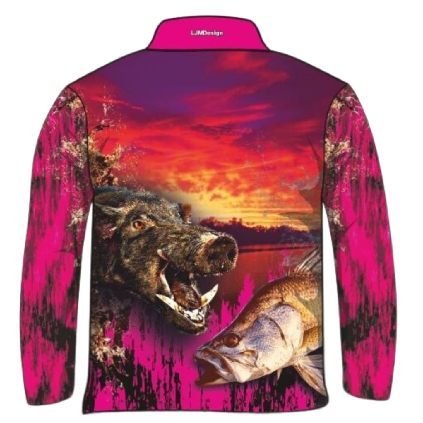 Hunting | Boars and Barra Pink Fishing Shirt ★Pre-Order★ Z and TEE barramundi FISH DESIGNS fishing girl girls hunting KIDS ladies pig pig hunting Preorder quick dry spo-default spo-disabled sun sun shirt sun shirts sunsafe uv women womens