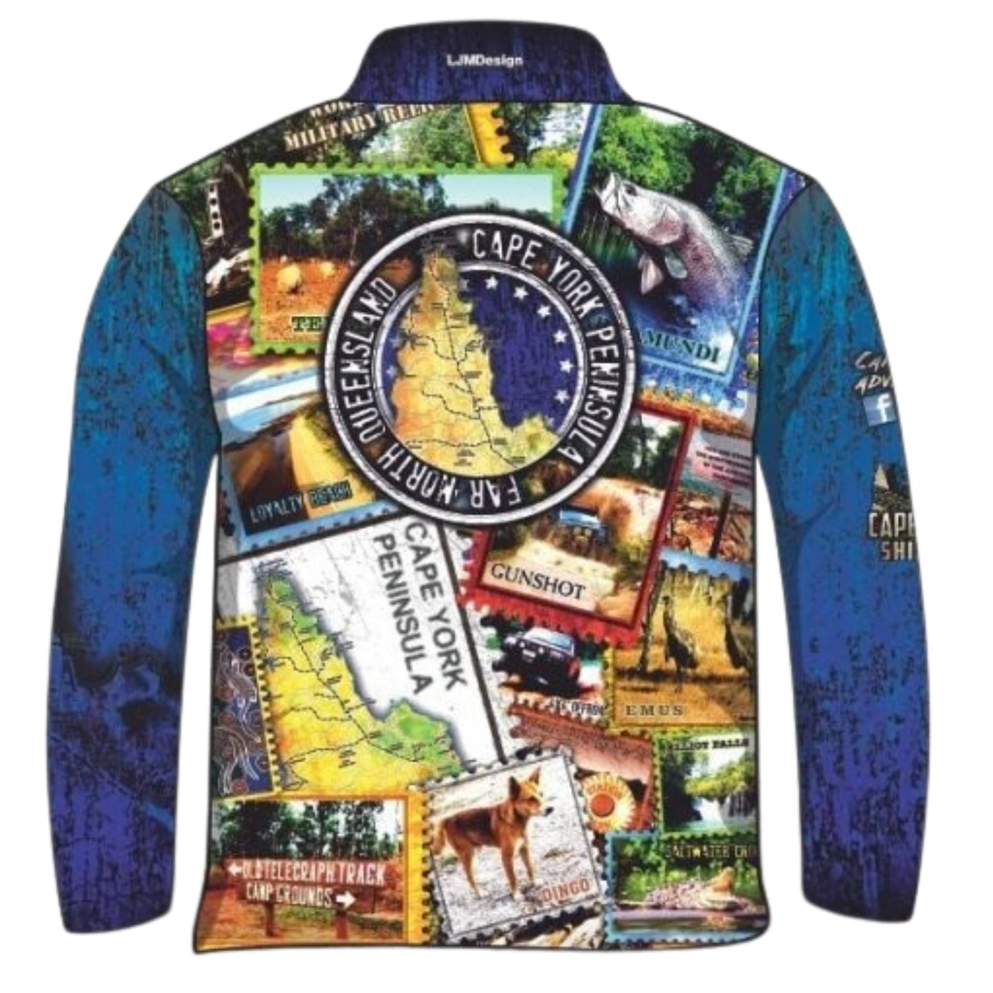 Cape York | Send it to Cape York Blue Fishing Shirt ★Pre-Order★ Z and TEE 4x4 Aussie Aussie Map Australia Australian Australiana blue BOYS DESIGNS camping cape york fishing MEN'S DESIGNS mens quick dry Stamps SUN SAFE tip UPF