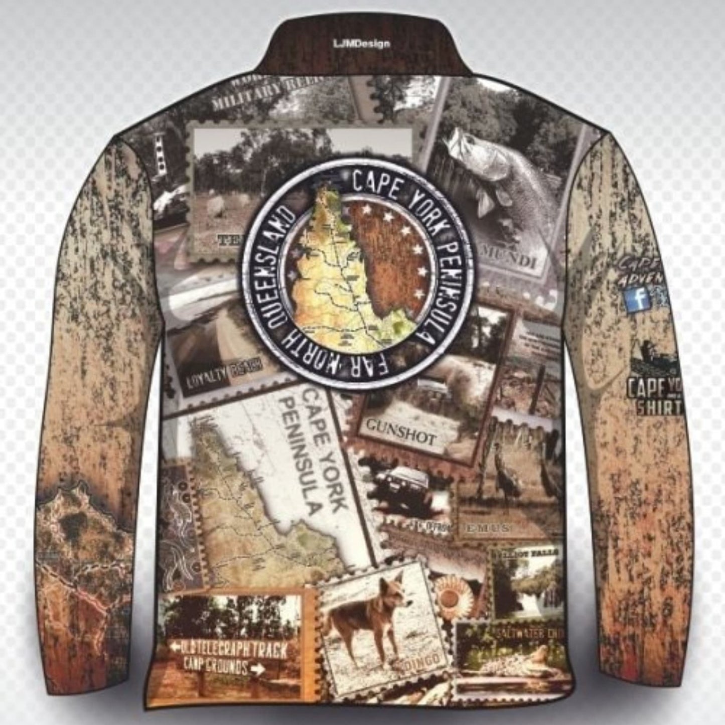 Cape York | Send it to Cape York Sepia Brown Fishing Shirt ★Pre-Order★ Z and TEE 4x4 Australia Australian Australiana BOYS DESIGNS brown camping cape york fishing MEN'S DESIGNS mens quick dry Stamps SUN SAFE tip UPF