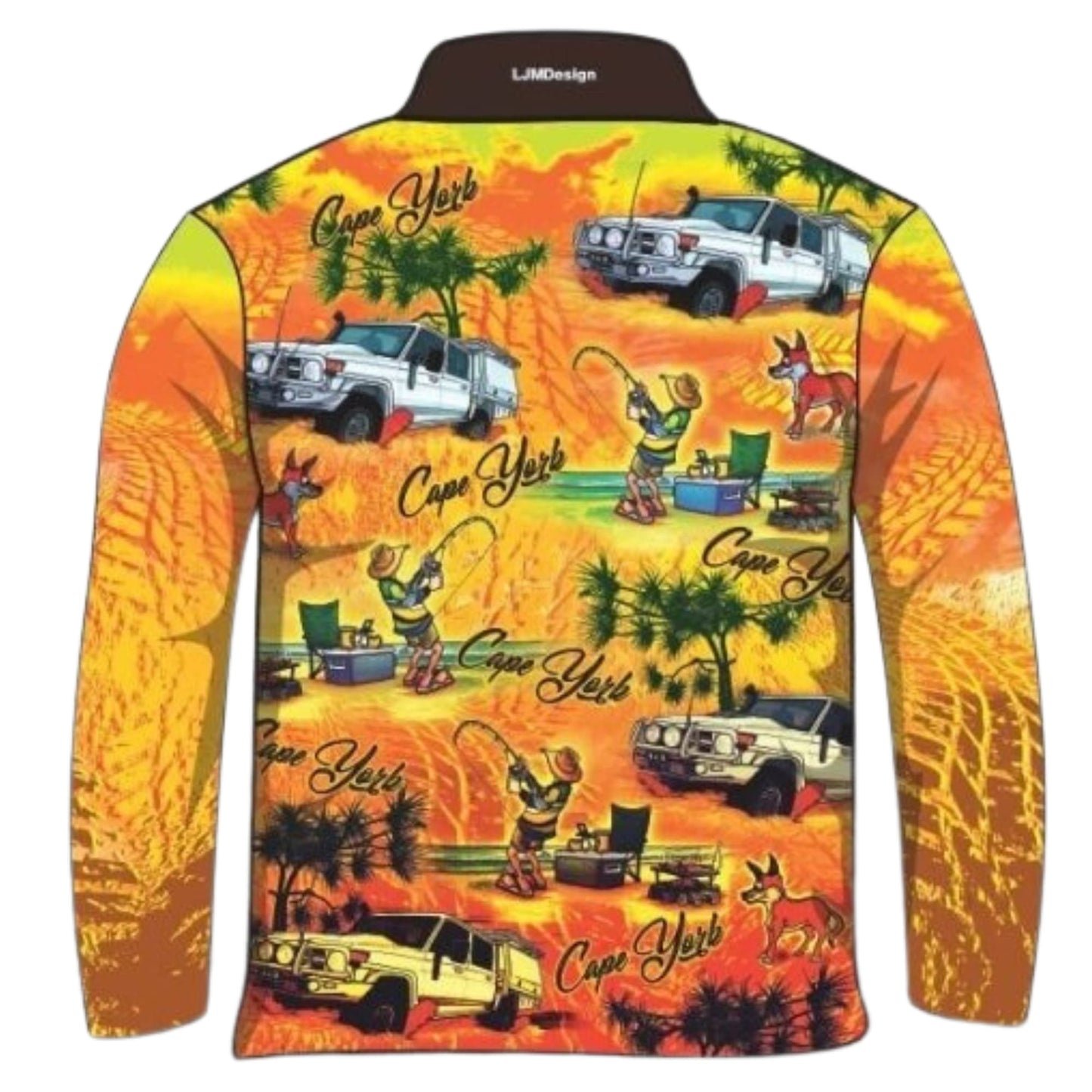 Cape York | Beers Bogs BBQ Fishing Shirt ★Pre-Order★ Z and TEE 4x4 Australia Australiana camping cape york Fisherman FISHING MEN'S DESIGNS mens orange quick dry SUN SAFE UPF yellow