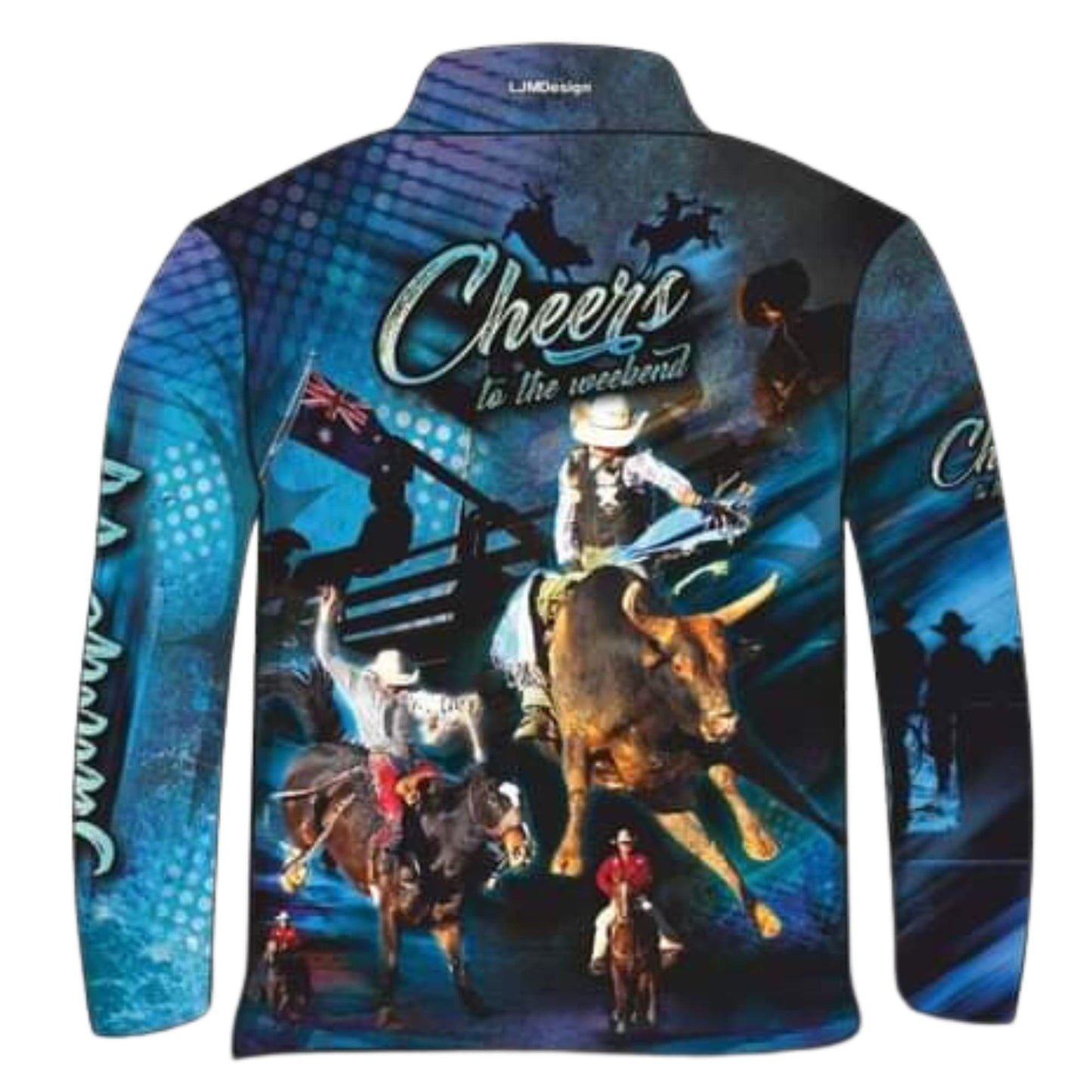 Western | Cheers to the Weekend Rodeo Fishing Shirt ★Pre-Order★ Z and TEE AUSSIE FLAG blue bull COUNTRY WESTERN DESIGNS cowboy Drinks horse MEN'S DESIGNS mens quick dry Ranch Rodeo SUN SAFE UPF