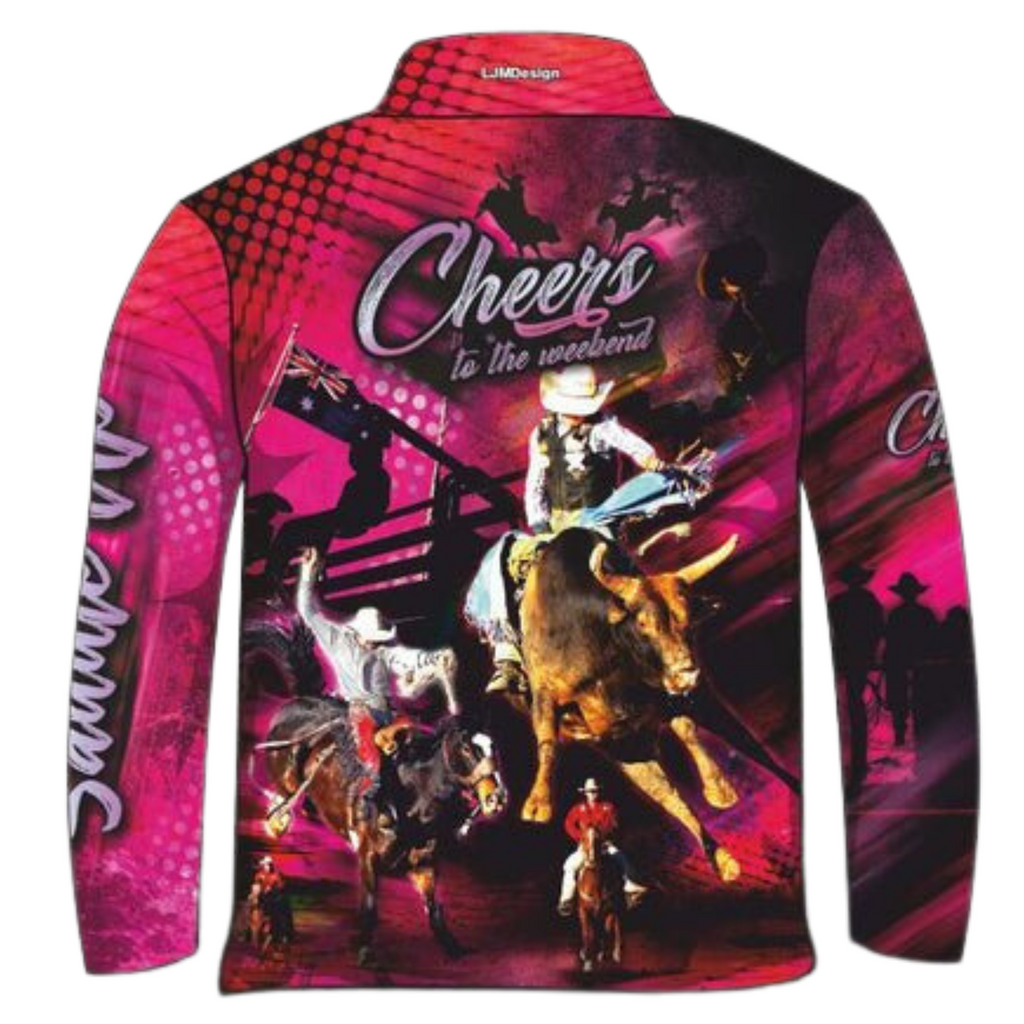 Western | Cheers to the Weekend Rodeo Pink Long Sleeve Shirt Z and TEE 4wd Australiana bush camping car country COUNTRY WESTERN DESIGNS DAD girls HIM ALL In Stock LJM men MEN'S DESIGNS mens MEN’S DESIGNS offroad outback quick dry spo-default spo-disabled sun sun shirt sun shirts sunsafe uv z&tee