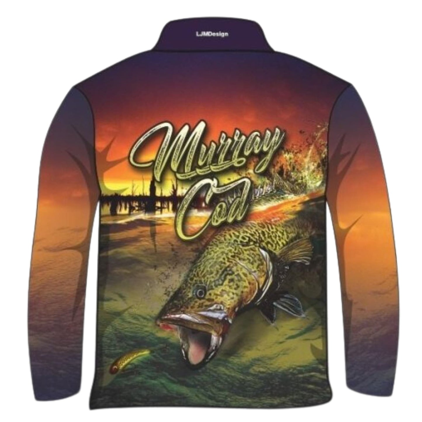 Fishing | Murray Cod Surface Strike Fishing Shirt ★Pre-Order★ Z and TEE FISH FISH DESIGNS MEN'S DESIGNS mens Murray Cod orange quick dry SUN SAFE UPF yellow