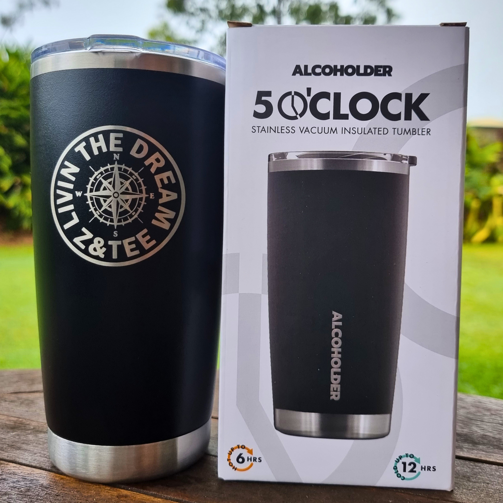 5 O'Clock Stainless Vacuum Insulated Tumbler 590ml (20oz) Black - Z&Tee Z and TEE alcoholder brumate DAD lastchance stanley swig yeti