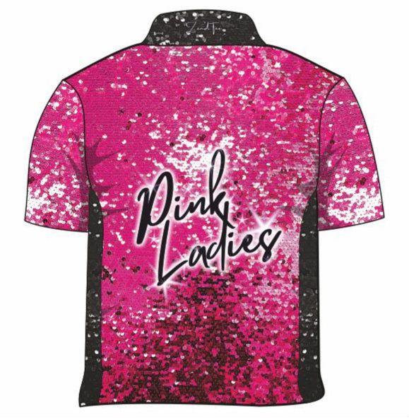 Womens | Pink Ladies Fishing Shirt ★Pre-Order★ Z and TEE black fish scales matching dress pink Pink Ladies quick dry SUN SAFE UPF WOMEN'S DESIGNS womens