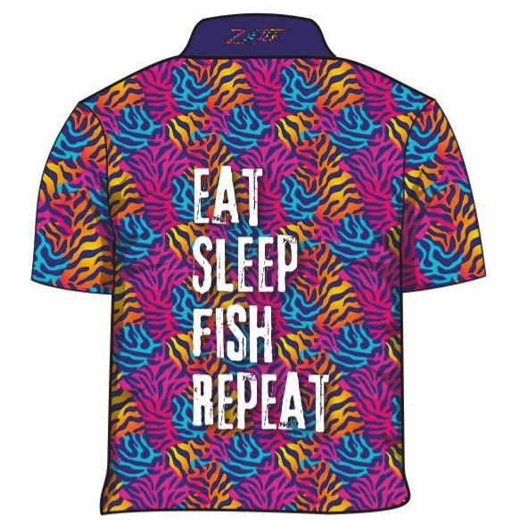 Fishing | Eat Sleep Fish Repeat Pink Fishing Shirt ★Pre-Order★ Z and TEE blue FISH DESIGNS GIRL'S DESIGNS KIDS orange pink quick dry reef fish SUN SAFE UPF WOMEN'S DESIGNS womens