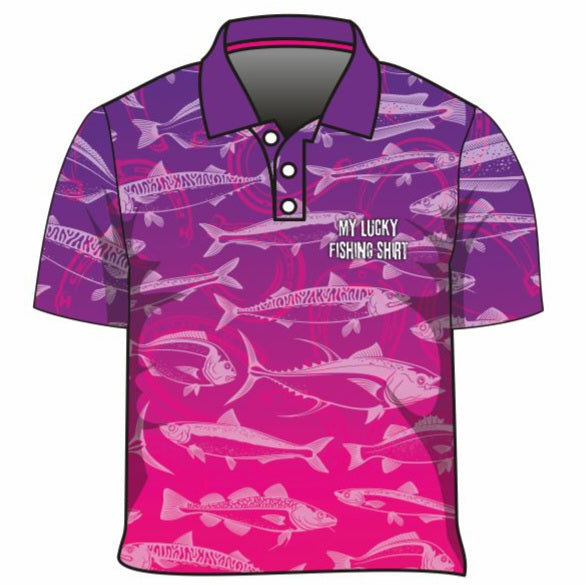 Fishing | Lucky Fishing Purple Pink Fishing Shirt ★Pre-Order★ Z and TEE FISH FISH DESIGNS GIRL'S DESIGNS KIDS matching dress pink purple quick dry SUN SAFE UPF WOMEN'S DESIGNS womens