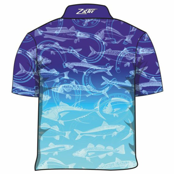 Fishing | Lucky Pattern Blue Fishing Shirt ★Pre-Order★ Z and TEE blue BOYS DESIGNS FISH FISH DESIGNS KIDS matching dress mens MEN’S DESIGNS quick dry SUN SAFE UPF