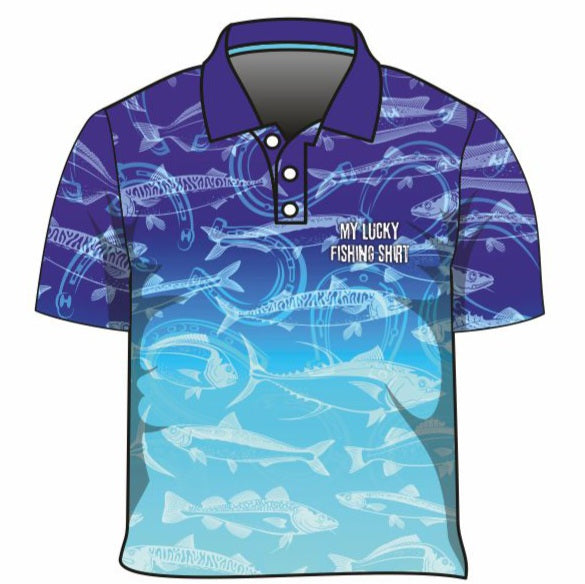 Fishing | Lucky Fishing Blue Fishing Shirt ★Pre-Order★ Z and TEE blue BOYS DESIGNS FISH FISH DESIGNS KIDS matching dress MEN'S DESIGNS mens quick dry SUN SAFE UPF