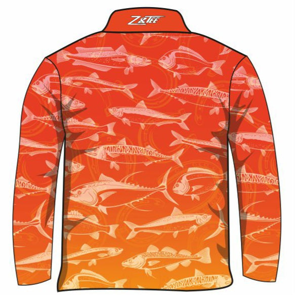 Fishing | Lucky Pattern Orange Fishing Shirt ★Pre-Order★ Z and TEE BOYS DESIGNS FISH FISH DESIGNS KIDS matching dress mens MEN’S DESIGNS orange quick dry SUN SAFE UPF