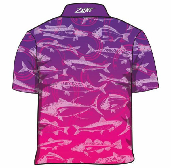 Fishing | Lucky Pattern Purple Pink Fishing Shirt ★Pre-Order★ Z and TEE FISH FISH DESIGNS GIRL'S DESIGNS KIDS matching dress pink purple quick dry SUN SAFE UPF WOMEN'S DESIGNS womens