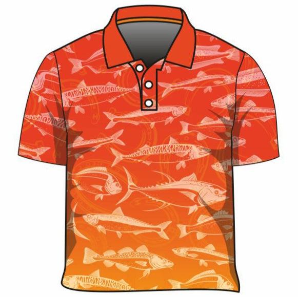 ★Pre-Order★ Fishing | Lucky Pattern Orange Fishing Shirt Long or Short  Sleeve