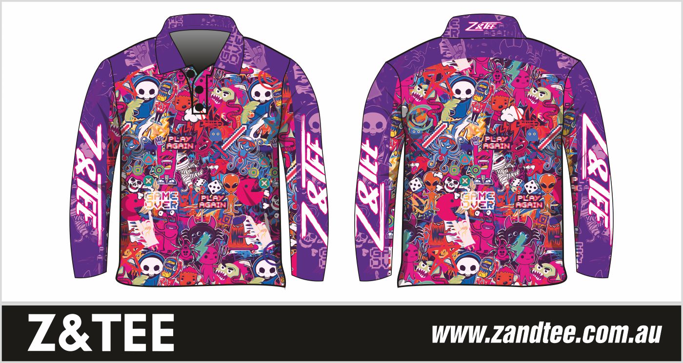 Kids | Graffiti Purple Fishing Shirt ★Pre-Order★ Z and TEE camping fishing girls GIRLS DESIGNS KIDS kids design Kids UV rated shirt minecraft pink Preorder purple quick dry spo-default spo-disabled sun sun shirt sun shirts sunsafe uv