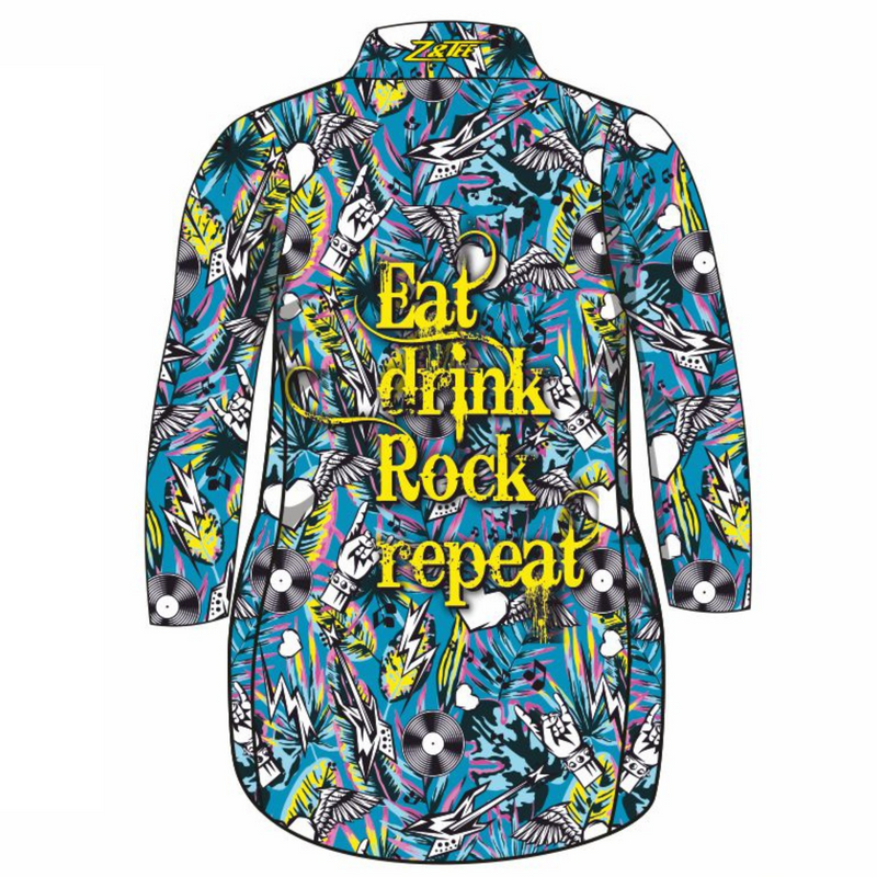 ★Pre-Order★ Music | Eat Drink Rock Repeat Blue Lifestyle Dress Long Sleeve Z and TEE fishing dress Girl's Fishing girls Ladies Fishing womens