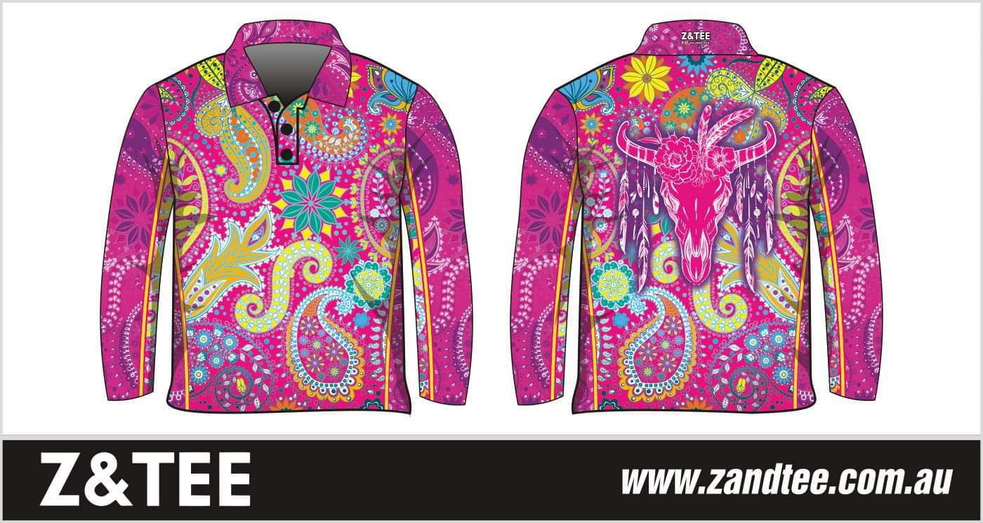 Western | Paisley Rainbow Fishing Shirt ★Pre-Order★ Z and TEE COUNTRY WESTERN DESIGNS Floral GIRL'S DESIGNS KIDS Paisley pink quick dry SUN SAFE UPF WOMEN'S DESIGNS womens