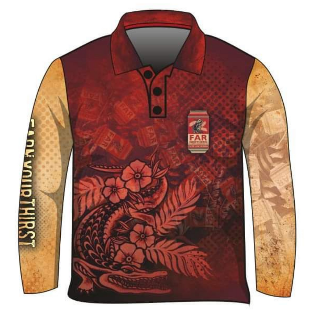 Far Northern Beer Maroon Short and Long Sleeve Sun Shirt Z and TEE Australiana boxingday BUY2SHIRTS COUNTRY WESTERN DESIGNS DAD football footy HIM ALL In Stock lastchance LJM market sts men mens qld Queensland quick dry spo-default spo-disabled state of origin STS sun sun shirt sun shirts sunsafe uv z&tee
