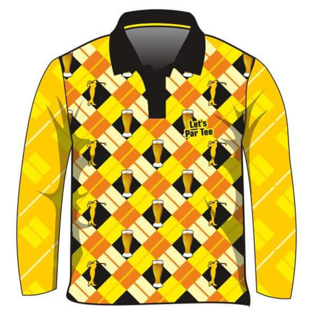 Mens | Golf & Beer Yellow Fishing Shirt ★Pre-Order★ Z and TEE Australia Australia Day Australian BUCKS PARTY camping fishing men MEN'S DESIGNS mens Preorder quick dry spo-default spo-disabled sun sun shirt sun shirts sunsafe uv