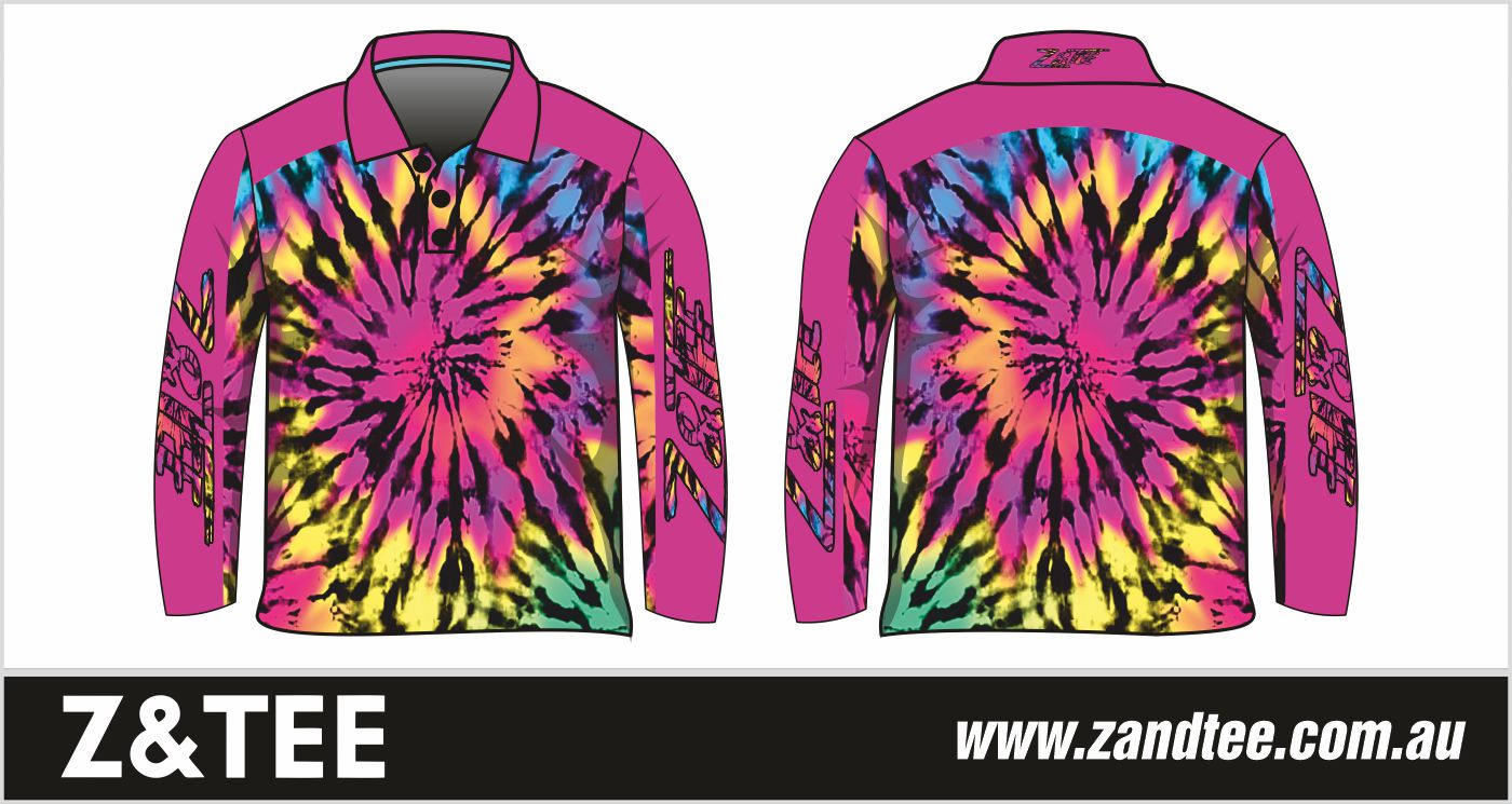 Pattern | Tie Dye Pink Fishing Shirt ★Pre-Order★ Z and TEE camping fishing girls GIRLS DESIGNS KIDS KIDS ALL kids design KIDS DESIGNS Kids UV rated shirt pink Preorder purple quick dry spo-default spo-disabled sun sun shirt sun shirts sunsafe Tie Dye uv WOMEN'S DESIGNS womens