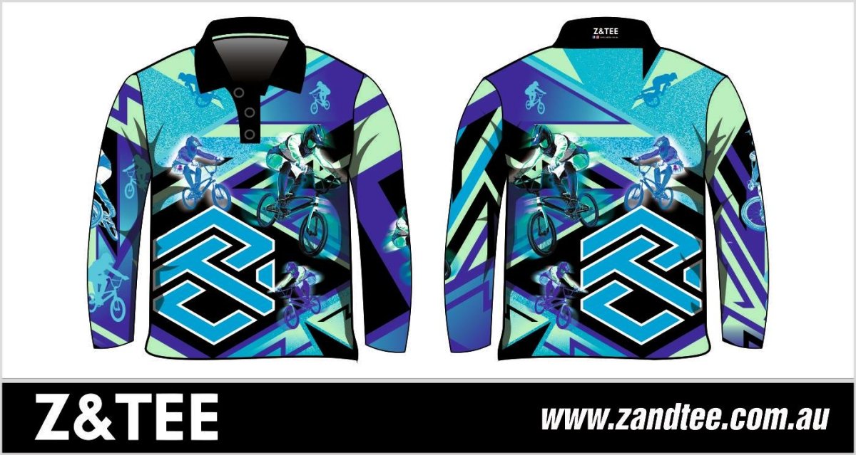 Extreme | BMX Blue Fishing Shirt ★Pre-Order★ Z and TEE blue bmx BOYS DESIGNS green KIDS MEN'S DESIGNS mens quick dry SUN SAFE Tyre tracks UPF xtreme z&tee