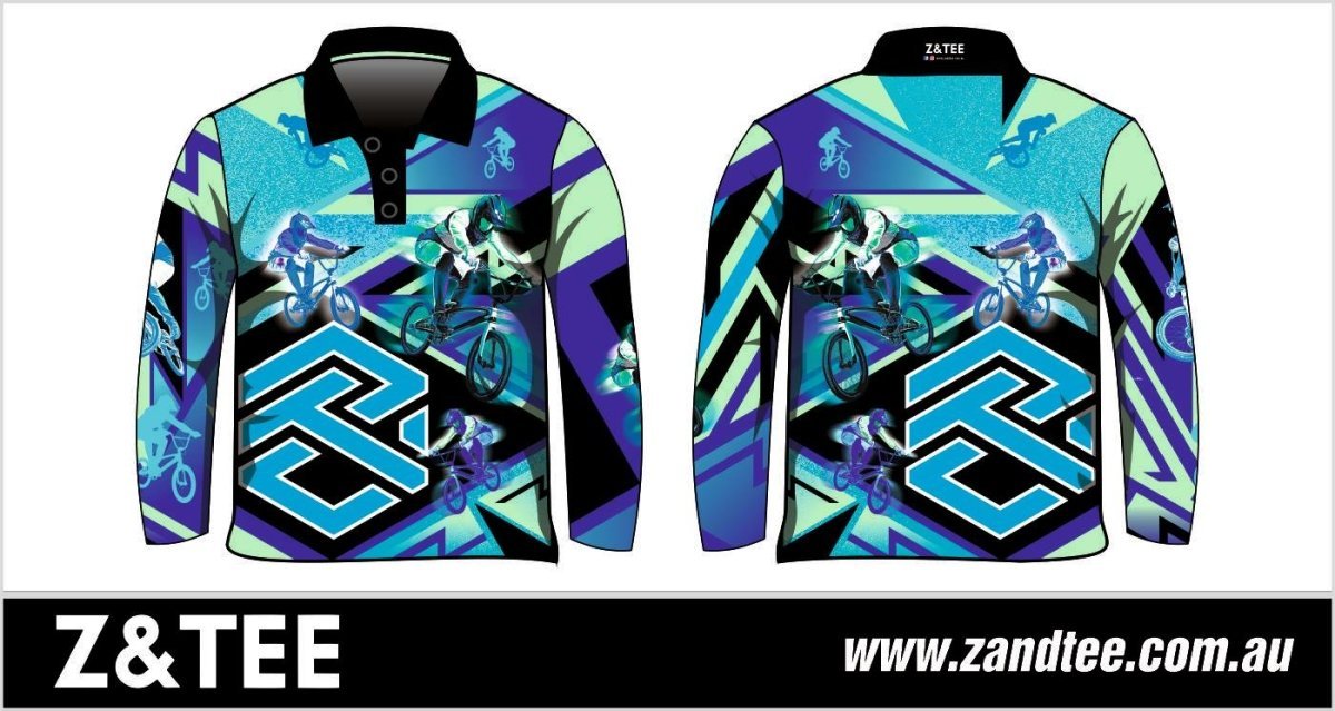 Extreme | BMX Blue Fishing Shirt Z and TEE blue bmx BOYS DESIGNS green KIDS MEN'S DESIGNS mens quick dry SUN SAFE Tyre tracks UPF xtreme z&tee