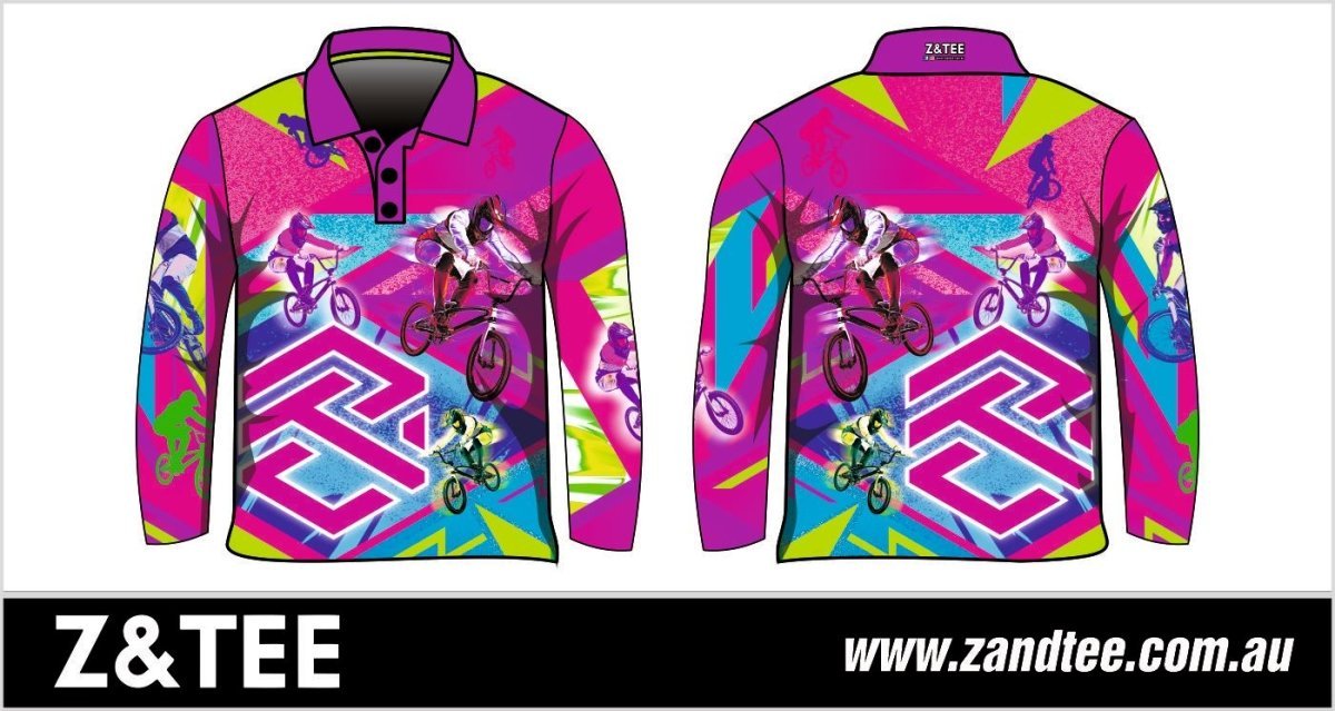 Extreme | BMX Pink Fishing Shirt Z and TEE bmx GIRLS DESIGNS KIDS pink quick dry SUN SAFE Tyre tracks UPF WOMEN'S DESIGNS womens xtreme z&tee
