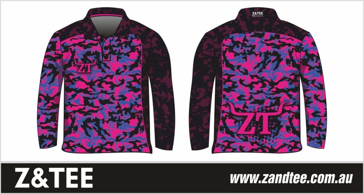 Camo | Huntress Pink Fishing Shirt ★Pre-Order★ Z and TEE black CAMPING AND CARAVAN DESIGNS GIRL'S DESIGNS hunting pink purple quick dry SUN SAFE UPF WOMEN'S DESIGNS womens z&tee