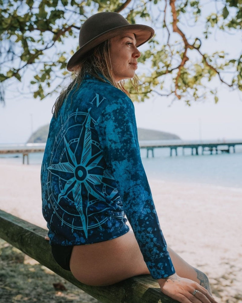 Livin the Dream | Compass Teal Sun Shirt Z and TEE camping FISHING HER ALL in stock LJM MATCHING men mens PATTERN AND PLAIN DESIGNS quick dry spo-default spo-disabled sun sun shirt sun shirts sunsafe SWIMMING uv Women WOMEN'S DESIGNS Women's Fishing Women's Fishing Shirt womens z&tee