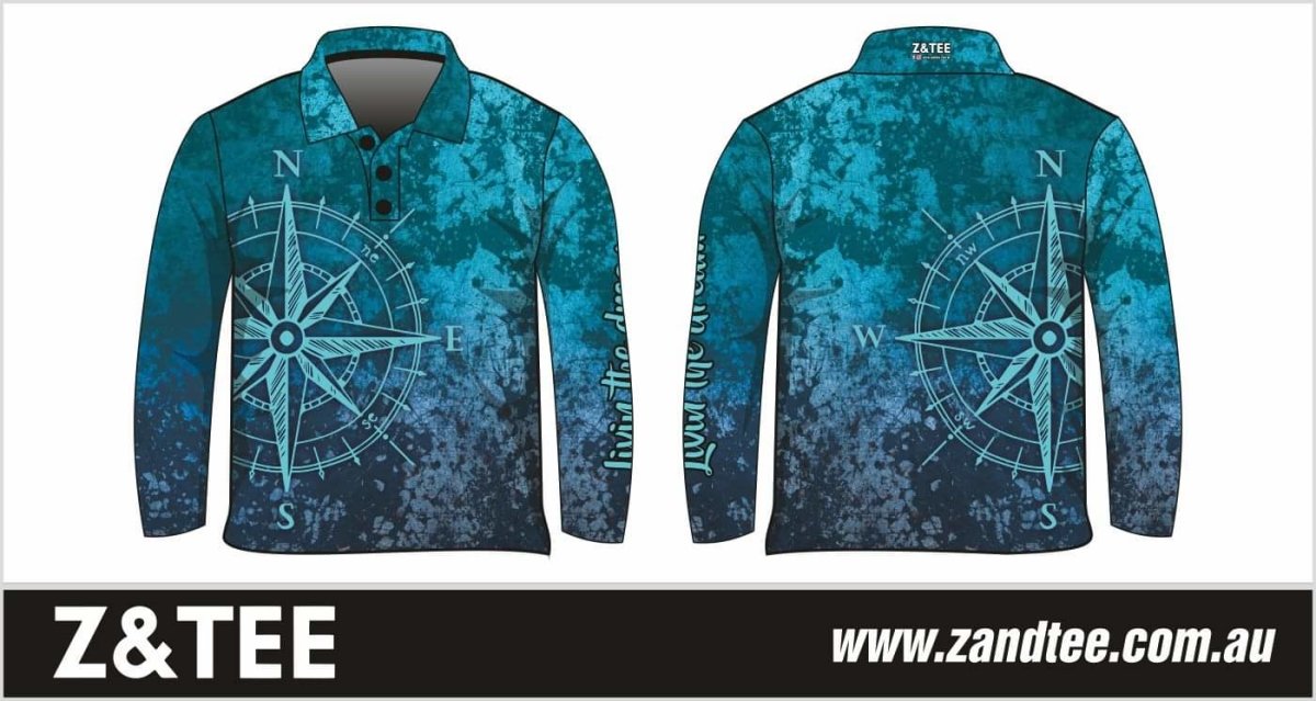 Compass | Teal Livin the dream Fishing Shirt ★Pre-Order★ Z and TEE BOYS DESIGNS Compass GIRL'S DESIGNS KIDS Living the Dream mens MEN’S DESIGNS quick dry SUN SAFE Teal UPF WOMEN'S DESIGNS womens