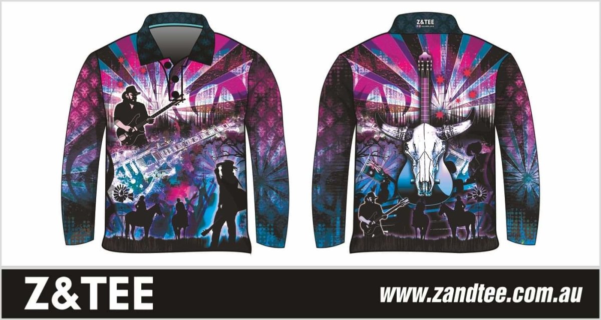 Western | Country Music Purple Haze Fishing Shirt ★Pre-Order★ Z and TEE AUSSIE FLAG black bull COUNTRY WESTERN DESIGNS festival guitar horses purple quick dry Ranch Rodeo SUN SAFE UPF windmill WOMEN'S DESIGNS womens