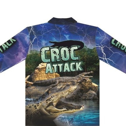 Mens | Croc Attack Fishing Shirt ★Pre-Order★ Z and TEE barramundi boy boys COUNTRY WESTERN DESIGNS Croc crocodile fishing men mens Preorder quick dry spo-default spo-disabled sun sun shirt sun shirts sunsafe uv western