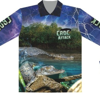Mens | Croc Attack Fishing Shirt ★Pre-Order★ Z and TEE barramundi boy boys COUNTRY WESTERN DESIGNS Croc crocodile fishing men mens Preorder quick dry spo-default spo-disabled sun sun shirt sun shirts sunsafe uv western