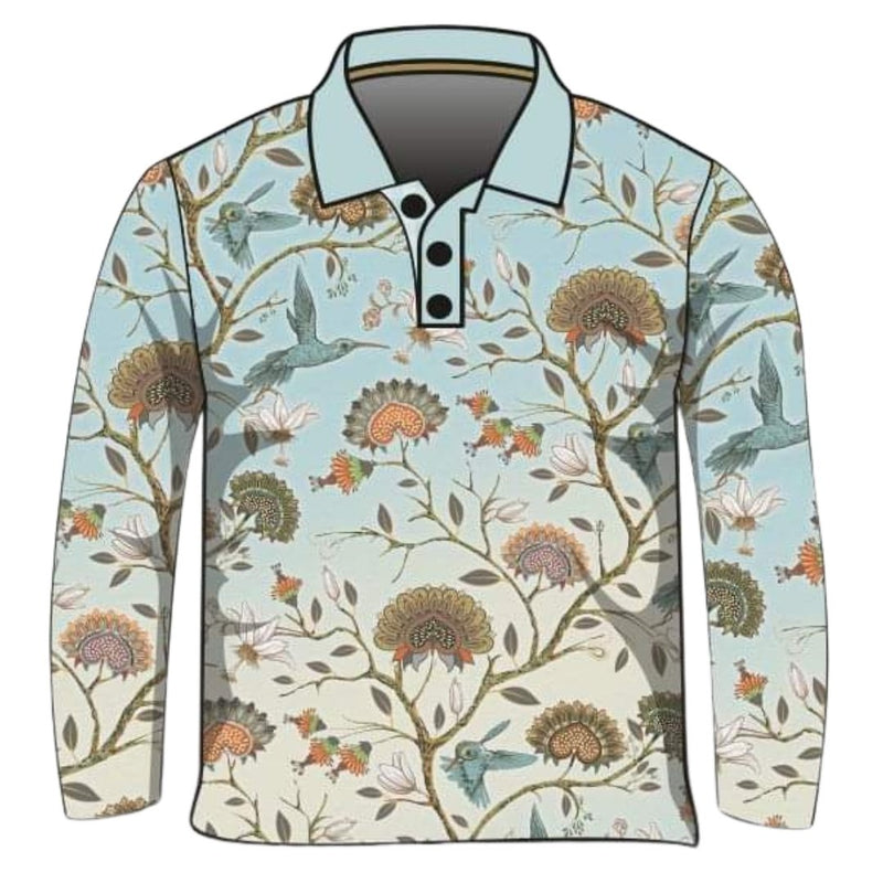 ★Pre-Order★ Pattern | Hummingbird Floral Blue Shirt Long or Short Sleeve