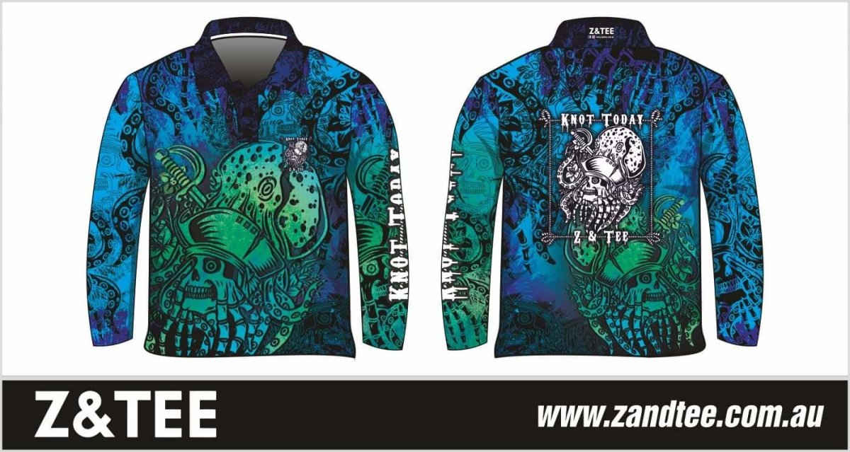 Knot Today | Deep Blue Kraken Fishing Shirt ★Pre-Order★ Z and TEE blue boy boys BOYS DESIGNS camping fishing green KIDS kraken men MEN'S DESIGNS mens ocean pirate Pirates Preorder quick dry sea spo-default spo-disabled sun sun shirt sun shirts sunsafe uv