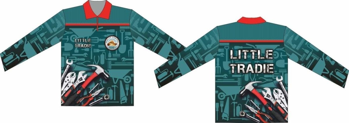 Kids | Little Tradie Fishing Shirt ★Pre-Order★ Z and TEE boy boys BOYS DESIGNS bunnings camping construction father's day fishing green kid Kid's Fishing Kid's Fishing Apparel Kid's Fishing Shirt Kid's Uv Rated Shirts kids KIDS ALL kids design KIDS DESIGNS Kids UV rated shirt Preorder quick dry spo-default spo-disabled sun sun shirt sun shirts sunsafe tradie uv