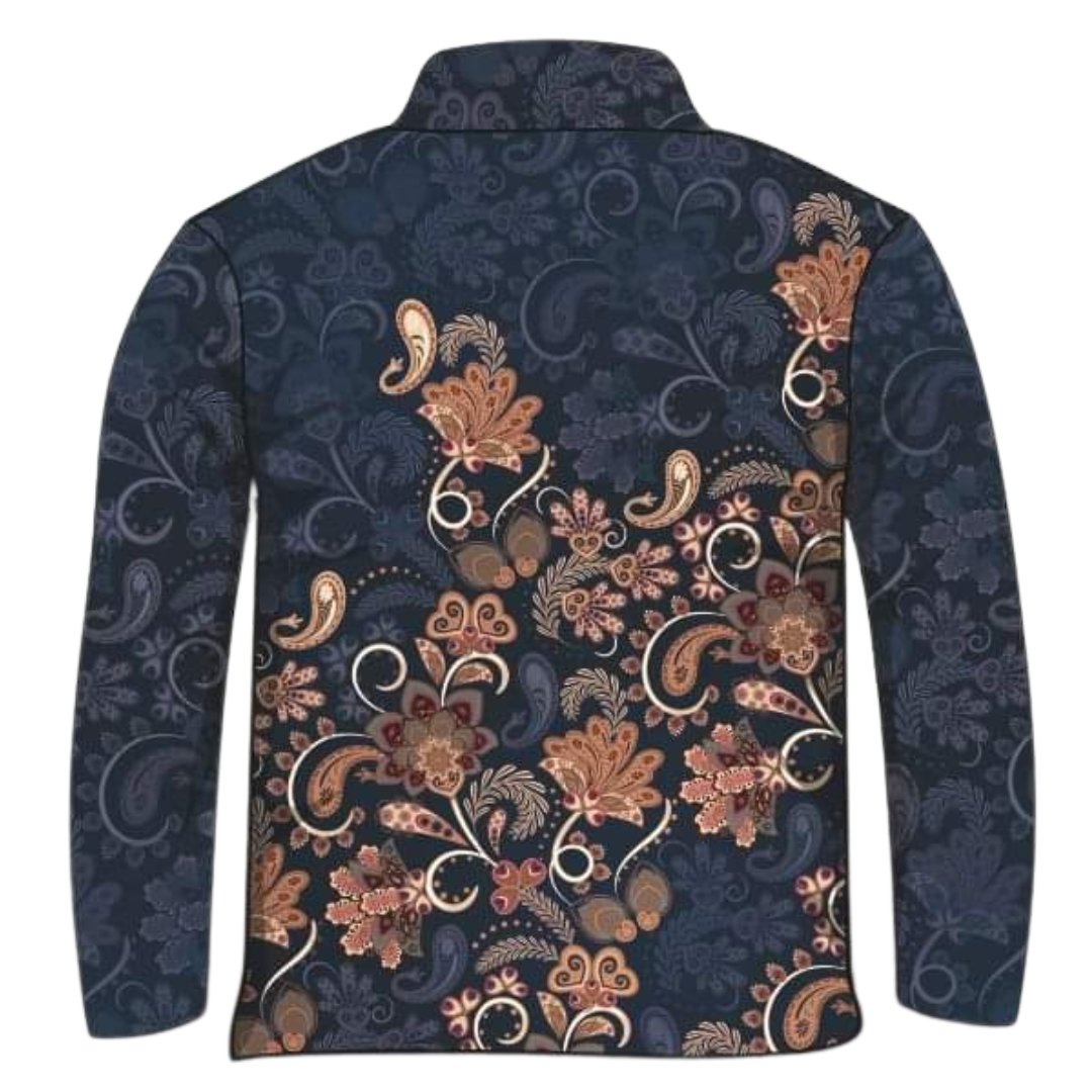 Western | Paisley Navy Fishing Shirt ★Pre-Order★ Z and TEE brown COUNTRY WESTERN DESIGNS Floral matching dress MEN'S DESIGNS mens Navy Paisley quick dry SUN SAFE UPF WOMEN'S DESIGNS womens