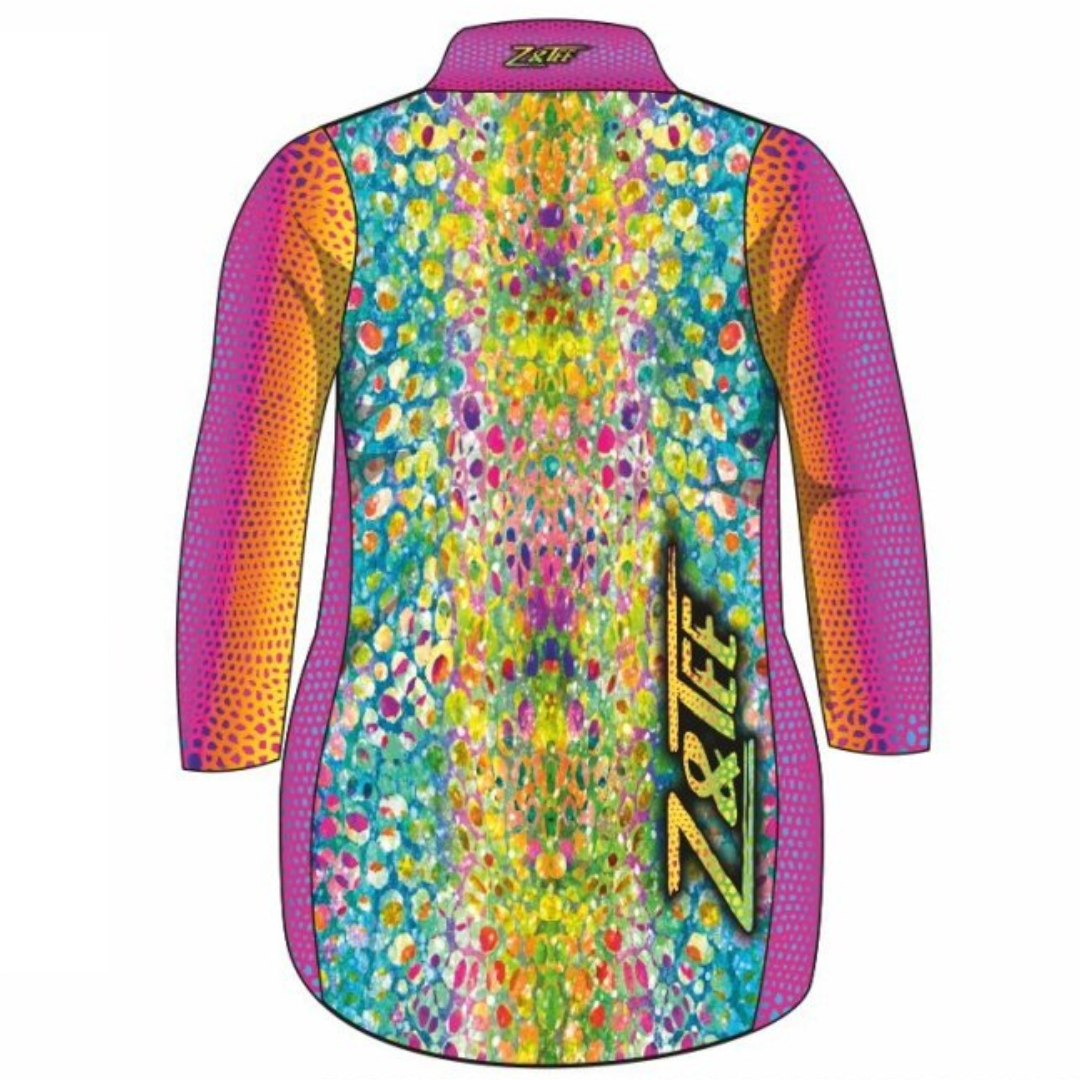 Pattern | Kaleidoscope Serpent Lifestyle Fishing Dress ★Pre-Order★ Z and TEE Beach Dress GIRL'S DESIGNS Kaleidoscope Matching Shirt Multi Colour pink POCKETS quick dry SUN SAFE UPF WOMEN'S DESIGNS z&tee