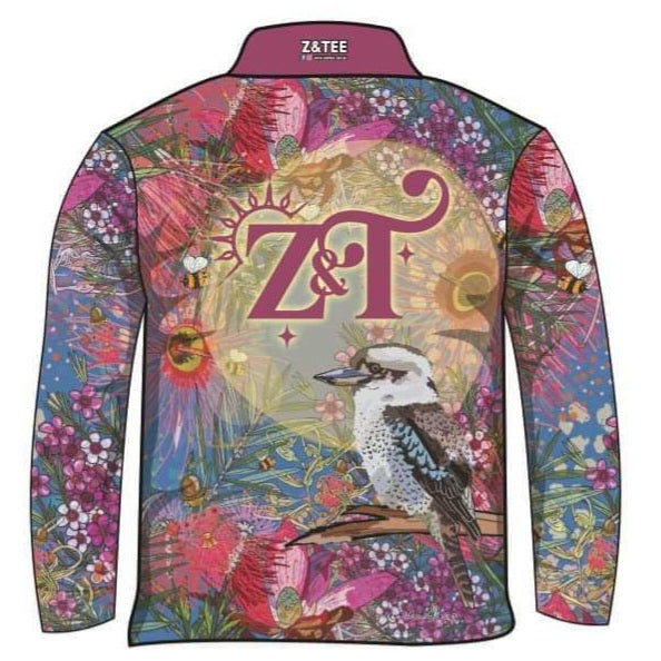 Australian | Birds Kookaburra Fishing Shirt ★Pre-Order★ Z and TEE Aussie australian birds Australiana Floral Flowers Kookaburra matching dress pink quick dry SUN SAFE UPF WOMEN'S DESIGNS womens z&tee