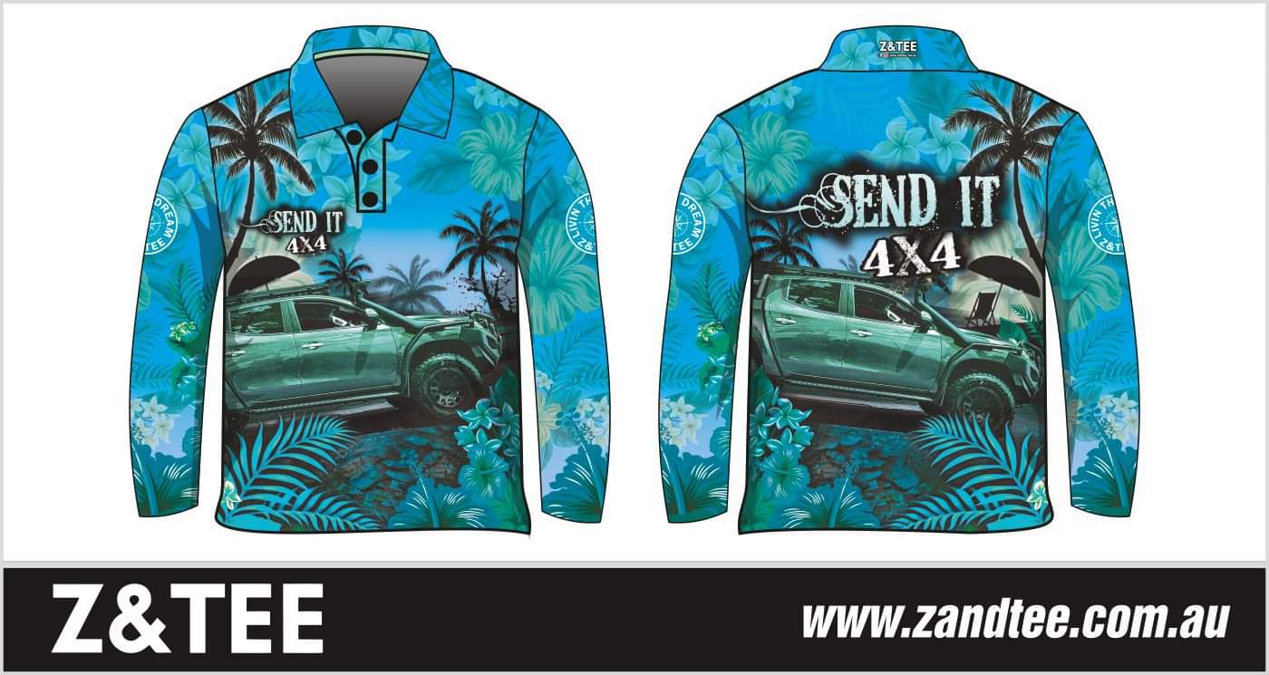 4x4 | Send It 4x4 Tropical Aqua Fishing Shirt ★Pre-Order★ Z and TEE 4x4 4X4 DESIGNS blue BOYS DESIGNS camping Choose your car Compass fishing FLORAL GIRL'S DESIGNS KIDS Living the Dream Matching shorts mens quick dry Send it SUN SAFE Tropical UPF WOMEN'S DESIGNS womens