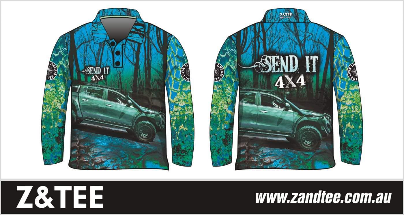 4x4 | Send It Bush Aqua Fishing Shirt ★Pre-Order★ Z and TEE 4x4 4X4 DESIGNS blue BOYS DESIGNS Choose your car Compass GIRL'S DESIGNS green KIDS Living the Dream Matching shorts MEN'S DESIGNS mens quick dry SUN SAFE UPF WOMEN'S DESIGNS womens