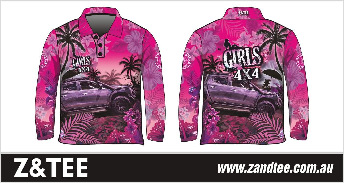 4x4 | Tropical Pink Girls 4x4 Fishing Shirt ★Pre-Order★ Z and TEE 4x4 4X4 DESIGNS Choose your car FLORAL GIRL'S DESIGNS Girls 4X4 KIDS Living the Dream Matching shorts pink quick dry SUN SAFE Tropical UPF WOMEN'S DESIGNS womens