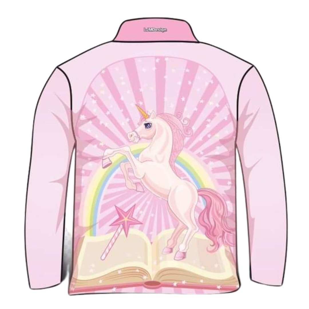 Kids | Storybook Unicorn Fishing Shirt ★Pre-Order★ Z and TEE camping Castle fairytale girls GIRLS DESIGNS KIDS pink Preorder quick dry rainbow spo-default spo-disabled sun sun shirt sun shirts sunsafe Unicorn uv