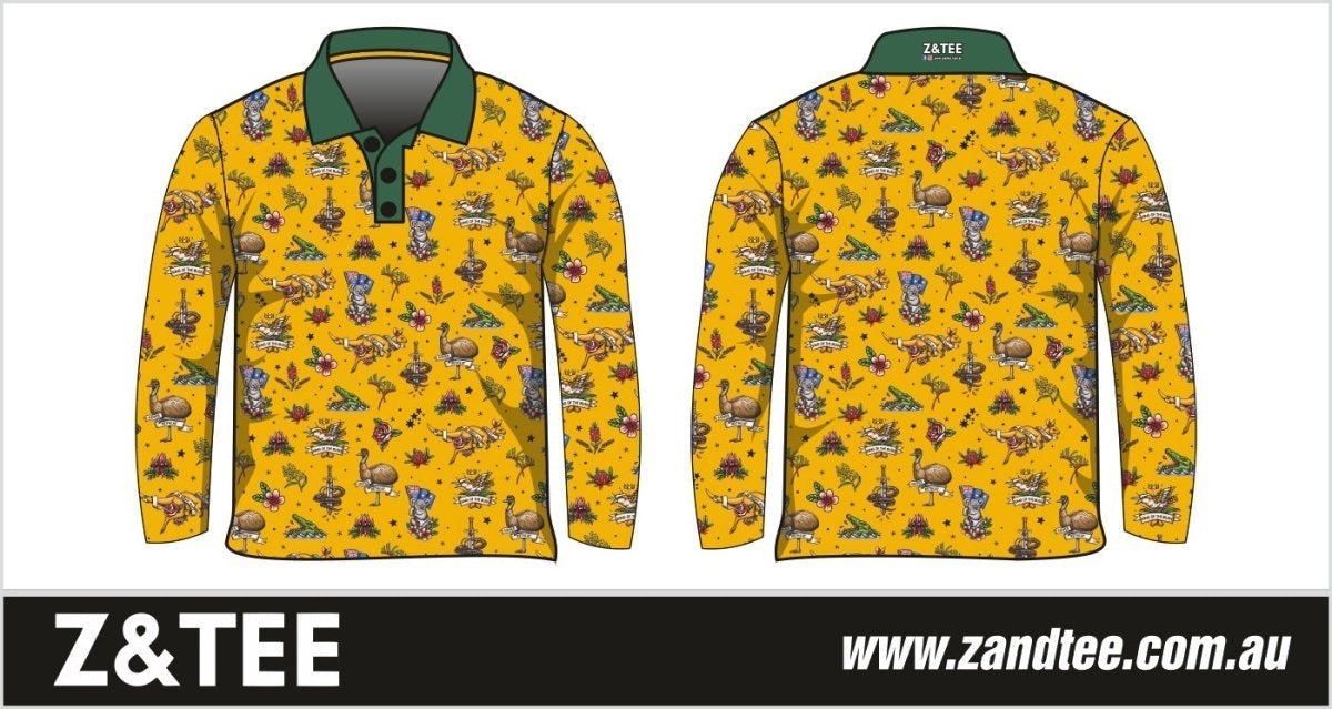 Australian | Straya Gold Fishing Shirt ★Pre-Order★ Z and TEE Australia Australian Australian animals COUNTRY WESTERN DESIGNS MEN'S DESIGNS mens quick dry SUN SAFE UPF