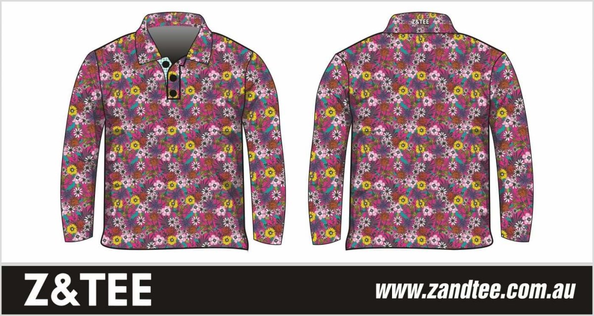 Western | Vintage Wildflower / Fuchsia Fishing Shirt ★Pre-Order★ Z and TEE COUNTRY WESTERN DESIGNS Floral Fuchsia GIRL'S DESIGNS Matching shorts pink quick dry SUN SAFE UPF vintage Wildflower WOMEN'S DESIGNS womens