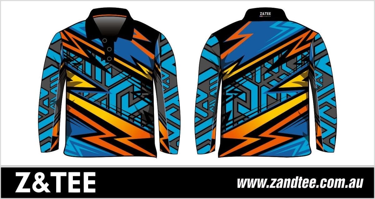 Extreme | Lightning Blue Fishing Shirt ★Pre-Order★ Z and TEE black blue BOYS DESIGNS KIDS lightning MEN'S DESIGNS mens orange quick dry SUN SAFE Tyre tracks UPF xtreme yellow