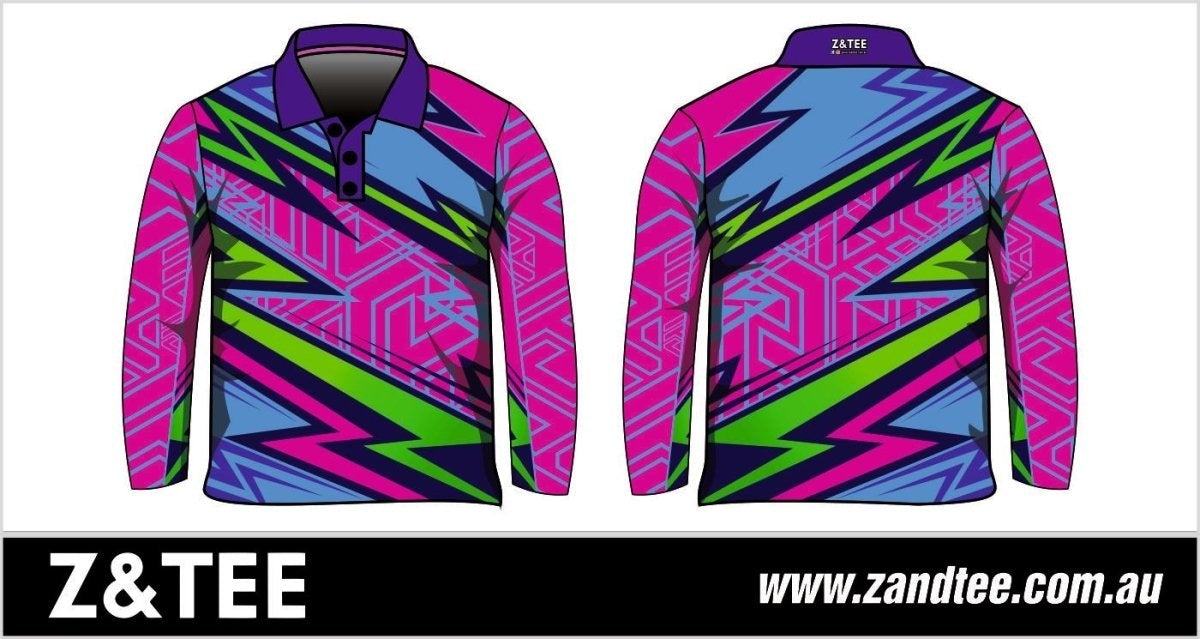 Extreme | Lightning Pink Fishing Shirt ★Pre-Order★ Z and TEE GIRL'S DESIGNS green KIDS lightning pink purple quick dry SUN SAFE Tyre tracks UPF WOMEN'S DESIGNS womens xtreme